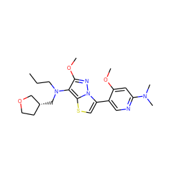 CCCN(C[C@@H]1CCOC1)c1c(OC)nn2c(-c3cnc(N(C)C)cc3OC)csc12 ZINC000096172535