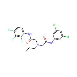 CCCN(CC(=O)Nc1cc(Cl)cc(Cl)c1)CC(=O)Nc1ccc(F)c(F)c1F ZINC000003584867