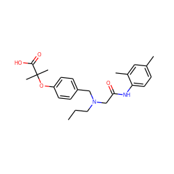 CCCN(CC(=O)Nc1ccc(C)cc1C)Cc1ccc(OC(C)(C)C(=O)O)cc1 ZINC000049112385