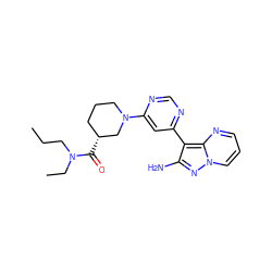 CCCN(CC)C(=O)[C@@H]1CCCN(c2cc(-c3c(N)nn4cccnc34)ncn2)C1 ZINC000045256145