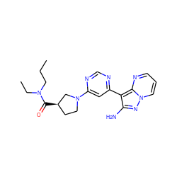 CCCN(CC)C(=O)[C@@H]1CCN(c2cc(-c3c(N)nn4cccnc34)ncn2)C1 ZINC000045257438