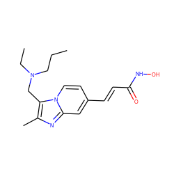 CCCN(CC)Cc1c(C)nc2cc(/C=C/C(=O)NO)ccn12 ZINC000143490338