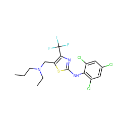 CCCN(CC)Cc1sc(Nc2c(Cl)cc(Cl)cc2Cl)nc1C(F)(F)F ZINC000028122926