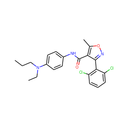 CCCN(CC)c1ccc(NC(=O)c2c(-c3c(Cl)cccc3Cl)noc2C)cc1 ZINC000028129424