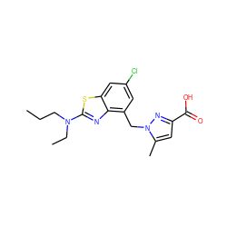 CCCN(CC)c1nc2c(Cn3nc(C(=O)O)cc3C)cc(Cl)cc2s1 ZINC001772632016