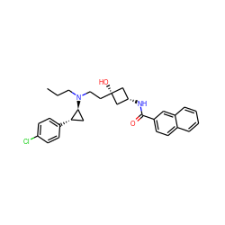 CCCN(CC[C@]1(O)C[C@@H](NC(=O)c2ccc3ccccc3c2)C1)[C@H]1C[C@@H]1c1ccc(Cl)cc1 ZINC000169345296