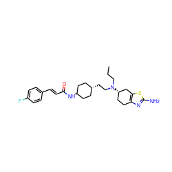 CCCN(CC[C@H]1CC[C@H](NC(=O)/C=C/c2ccc(F)cc2)CC1)[C@H]1CCc2nc(N)sc2C1 ZINC000254132951