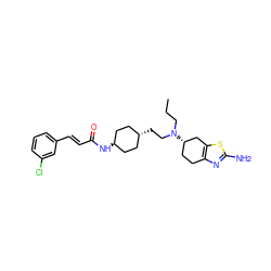 CCCN(CC[C@H]1CC[C@H](NC(=O)/C=C/c2cccc(Cl)c2)CC1)[C@H]1CCc2nc(N)sc2C1 ZINC000254133605