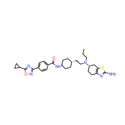 CCCN(CC[C@H]1CC[C@H](NC(=O)c2ccc(-c3noc(C4CC4)n3)cc2)CC1)[C@H]1CCc2nc(N)sc2C1 ZINC000254086093