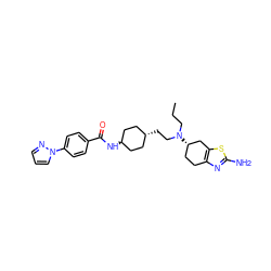 CCCN(CC[C@H]1CC[C@H](NC(=O)c2ccc(-n3cccn3)cc2)CC1)[C@H]1CCc2nc(N)sc2C1 ZINC000254133073