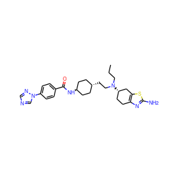 CCCN(CC[C@H]1CC[C@H](NC(=O)c2ccc(-n3cncn3)cc2)CC1)[C@H]1CCc2nc(N)sc2C1 ZINC000254133629