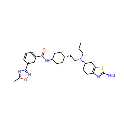 CCCN(CC[C@H]1CC[C@H](NC(=O)c2cccc(-c3noc(C)n3)c2)CC1)[C@H]1CCc2nc(N)sc2C1 ZINC000254133065