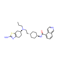 CCCN(CC[C@H]1CC[C@H](NC(=O)c2cccc3cnccc23)CC1)[C@H]1CCc2nc(N)sc2C1 ZINC000254132419