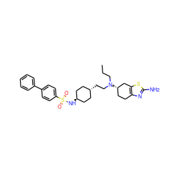 CCCN(CC[C@H]1CC[C@H](NS(=O)(=O)c2ccc(-c3ccccc3)cc2)CC1)[C@H]1CCc2nc(N)sc2C1 ZINC000254133027