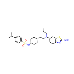 CCCN(CC[C@H]1CC[C@H](NS(=O)(=O)c2ccc(C(C)C)cc2)CC1)[C@H]1CCc2nc(N)sc2C1 ZINC000254132255