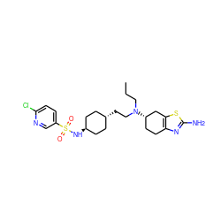 CCCN(CC[C@H]1CC[C@H](NS(=O)(=O)c2ccc(Cl)nc2)CC1)[C@H]1CCc2nc(N)sc2C1 ZINC000254085932