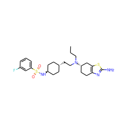 CCCN(CC[C@H]1CC[C@H](NS(=O)(=O)c2cccc(F)c2)CC1)[C@H]1CCc2nc(N)sc2C1 ZINC000254132341