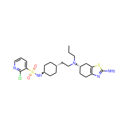 CCCN(CC[C@H]1CC[C@H](NS(=O)(=O)c2cccnc2Cl)CC1)[C@H]1CCc2nc(N)sc2C1 ZINC000254132439