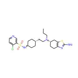 CCCN(CC[C@H]1CC[C@H](NS(=O)(=O)c2cnccc2Cl)CC1)[C@H]1CCc2nc(N)sc2C1 ZINC000254132339