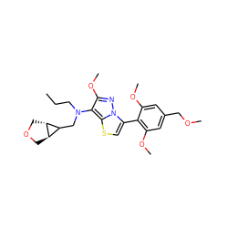 CCCN(CC1[C@H]2COC[C@H]12)c1c(OC)nn2c(-c3c(OC)cc(COC)cc3OC)csc12 ZINC000100626678