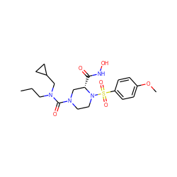 CCCN(CC1CC1)C(=O)N1CCN(S(=O)(=O)c2ccc(OC)cc2)[C@@H](C(=O)NO)C1 ZINC000013804723