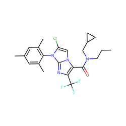 CCCN(CC1CC1)C(=O)c1c(C(F)(F)F)nc2n(-c3c(C)cc(C)cc3C)c(Cl)cn12 ZINC000049037060