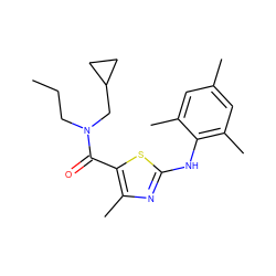 CCCN(CC1CC1)C(=O)c1sc(Nc2c(C)cc(C)cc2C)nc1C ZINC000013587334