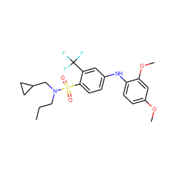 CCCN(CC1CC1)S(=O)(=O)c1ccc(Nc2ccc(OC)cc2OC)cc1C(F)(F)F ZINC000143497671