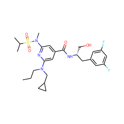 CCCN(CC1CC1)c1cc(C(=O)N[C@H](CO)Cc2cc(F)cc(F)c2)cc(N(C)S(=O)(=O)C(C)C)n1 ZINC000028706454