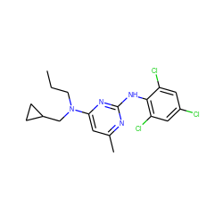 CCCN(CC1CC1)c1cc(C)nc(Nc2c(Cl)cc(Cl)cc2Cl)n1 ZINC000013759985