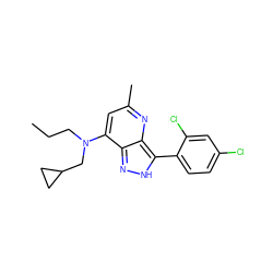 CCCN(CC1CC1)c1cc(C)nc2c(-c3ccc(Cl)cc3Cl)[nH]nc12 ZINC000100967472