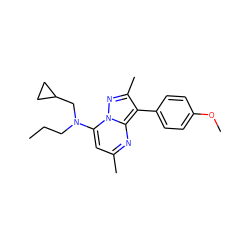 CCCN(CC1CC1)c1cc(C)nc2c(-c3ccc(OC)cc3)c(C)nn12 ZINC000027189863