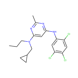 CCCN(CC1CC1)c1cc(Nc2cc(Cl)c(Cl)cc2Cl)nc(C)n1 ZINC000013759981