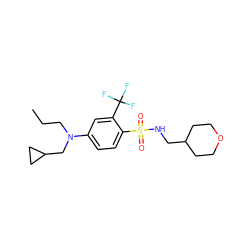 CCCN(CC1CC1)c1ccc(S(=O)(=O)NCC2CCOCC2)c(C(F)(F)F)c1 ZINC000144685133