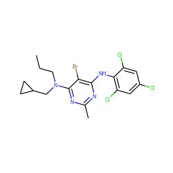 CCCN(CC1CC1)c1nc(C)nc(Nc2c(Cl)cc(Cl)cc2Cl)c1Br ZINC000013759983