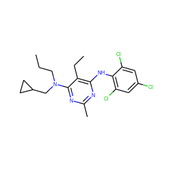 CCCN(CC1CC1)c1nc(C)nc(Nc2c(Cl)cc(Cl)cc2Cl)c1CC ZINC000013759979