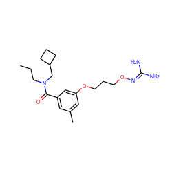 CCCN(CC1CCC1)C(=O)c1cc(C)cc(OCCCON=C(N)N)c1 ZINC000027192715