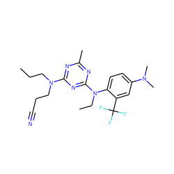 CCCN(CCC#N)c1nc(C)nc(N(CC)c2ccc(N(C)C)cc2C(F)(F)F)n1 ZINC000013794577