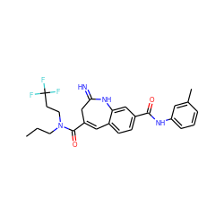 CCCN(CCC(F)(F)F)C(=O)C1=Cc2ccc(C(=O)Nc3cccc(C)c3)cc2NC(=N)C1 ZINC001772651872