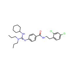 CCCN(CCC)/C(=N/c1ccc(C(=O)NCCc2ccc(Cl)cc2Cl)cc1)NC1CCCCC1 ZINC000013581483