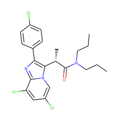 CCCN(CCC)C(=O)[C@@H](C)c1c(-c2ccc(Cl)cc2)nc2c(Cl)cc(Cl)cn12 ZINC000013607409