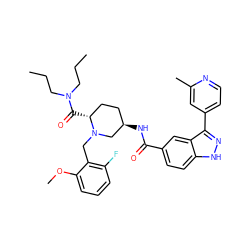 CCCN(CCC)C(=O)[C@@H]1CC[C@@H](NC(=O)c2ccc3[nH]nc(-c4ccnc(C)c4)c3c2)CN1Cc1c(F)cccc1OC ZINC000205037163