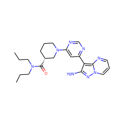 CCCN(CCC)C(=O)[C@@H]1CCCN(c2cc(-c3c(N)nn4cccnc34)ncn2)C1 ZINC000045259078