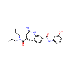 CCCN(CCC)C(=O)C1=Cc2ccc(C(=O)Nc3cccc(OC)c3)cc2NC(=N)C1 ZINC001772636180