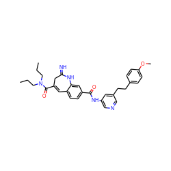 CCCN(CCC)C(=O)C1=Cc2ccc(C(=O)Nc3cncc(CCc4ccc(OC)cc4)c3)cc2NC(=N)C1 ZINC001772609925