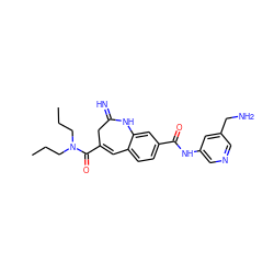 CCCN(CCC)C(=O)C1=Cc2ccc(C(=O)Nc3cncc(CN)c3)cc2NC(=N)C1 ZINC001772634134