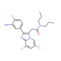 CCCN(CCC)C(=O)Cc1c(-c2ccc(Cl)c(N)c2)nc2c(Cl)cc(Cl)cn12 ZINC000040412755