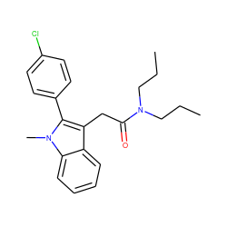 CCCN(CCC)C(=O)Cc1c(-c2ccc(Cl)cc2)n(C)c2ccccc12 ZINC000000606190