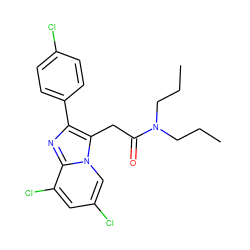 CCCN(CCC)C(=O)Cc1c(-c2ccc(Cl)cc2)nc2c(Cl)cc(Cl)cn12 ZINC000002526570