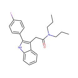 CCCN(CCC)C(=O)Cc1c(-c2ccc(I)cc2)[nH]c2ccccc12 ZINC000013833101